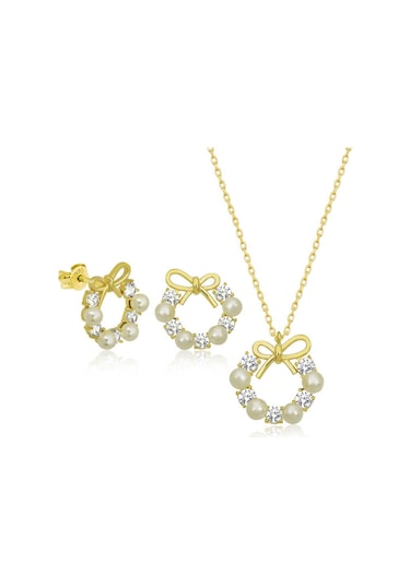 Blackcraft 925 Ayar Gümüş İnci Kurdele Kadın Set Bc-c5924a Beyaz