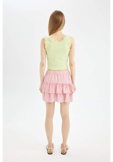 DeFacto Coool Desenli Yüksek Bel Maroken Mini Etek D1363AX24SMPN253 Pembe