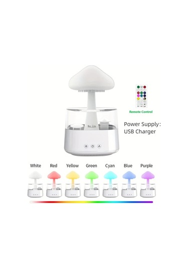 Motion003 7 Renk Degisen Led Gece Isikli Uzaktan Kumanda Beyaz Gurlutu Yagmur Nemlendirici Aromaterapi Makinesi