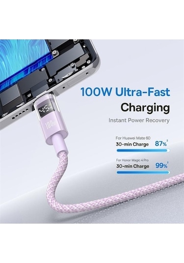 Zyzqstore 2 Metrelik Baseus 100w Hızlı Display Usb-a Type-c Şarj Kablo, Pazly, Uzunluk:2m, Usb-a Type-c, Şarj Kablosu