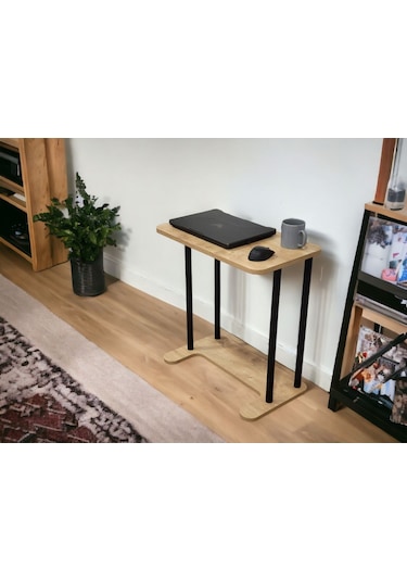Yüksek Kalite Tekerlekli Laptop Sehpası Kahvaltı Masası Yan Sehpa Safir Meşe