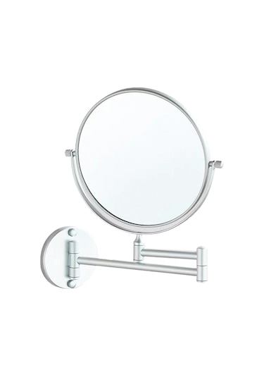 Suntek Yuvarlak Çift Taraflı 3X Büyüteçli Duvara Monte Makyaj Aynası Gümüş