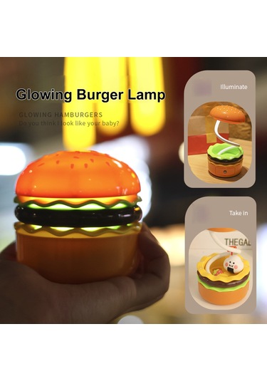 Vkemall Usb Şarjlı Sarı Burger Figürlü Masaüstü Işık, Fonksiyonel Stüdyo/ev Dekoratif Gece Lambası Hediyelik Sari