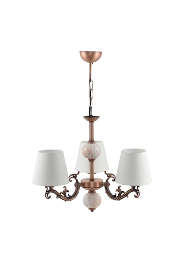 Üç  Kollu Zamak Avize Bakir Krem Çinili Krem Şapkali