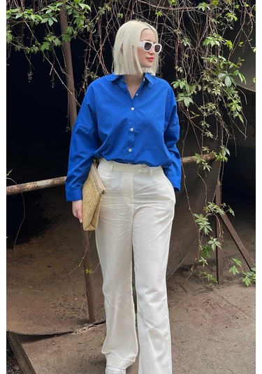 Madmext Mad Girls Saks Oversize Gömlek Mg1369-saks Saks