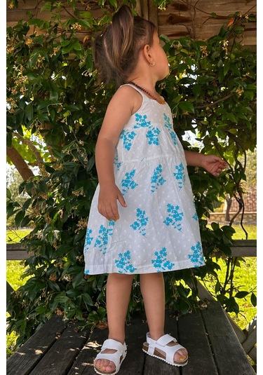 Escabel Kız Çocuk Elbise Çiçek Desenli 1.5-5 Yaş, Beyaz Beyaz