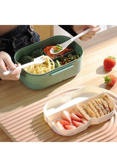 Taşınabilir Bölmeli Çift Katmanlı Öğle Yemeği Kutusu - Mavi