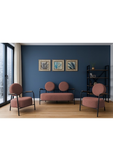 Venüs Modern Koltuk Takımı Buklet Kumaş Ofis Ve Ev Kullanımı Kiremit Kiremit