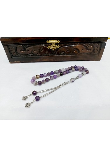 Soma Tesbih Ametist Doğaltaş Şifa Kaynağı Küre Kesim Tesbih 8x8