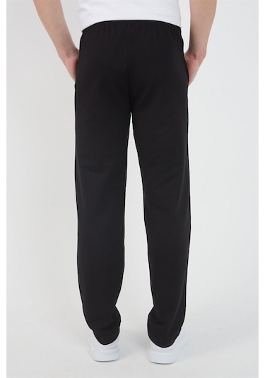 Siyah Erkek Fermuar Cep Nakış Detaylı Düz Paça Rahat Kesim Eşofman Altı Mtlco05 Siyah