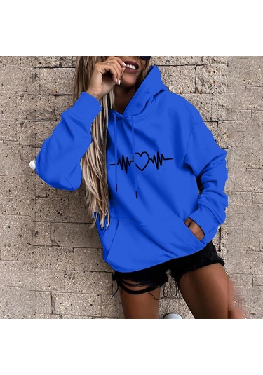 Kaixinjiuhao Kadın Moda Rahat Eğlenceli Baskı Kapşonlu Kazak Gevşek Spor Üstleri Kazak Mavi Kaixinjiuhao Kadın Moda Rahat Eğlenceli Baskı Kapşonlu Kazak Gevşek Spor Üstleri Kazak Mavi