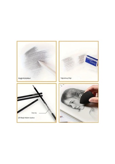 Kara Kalem Çizim Seti, Eskiz Kalem Seti, Dereceli Kalem Set, Kömür Kalem-kutulu 23 Parça
