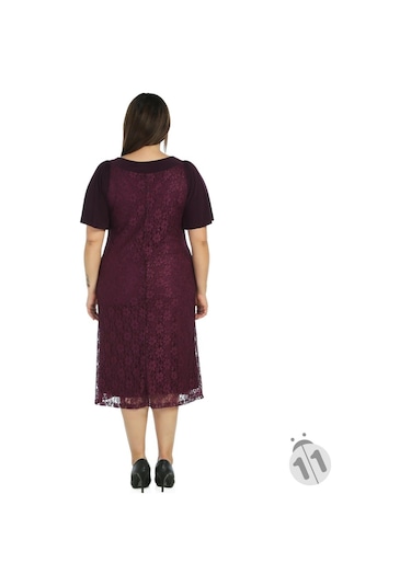 Nidya Moda Büyük Beden Sandy Kombin Dantel Elbise-4026Dym Mürdüm