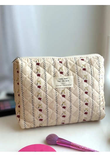 Gresna Çiçek Desenli Büyük Kadın Kumaş Makyaj Çantası 274111271