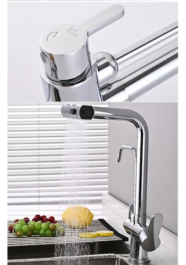 Mutfak Eviye Bataryası Dual Flow Arıtma Çıkışlı Duş Şelale 4 Fonksiyonlu Spiralli