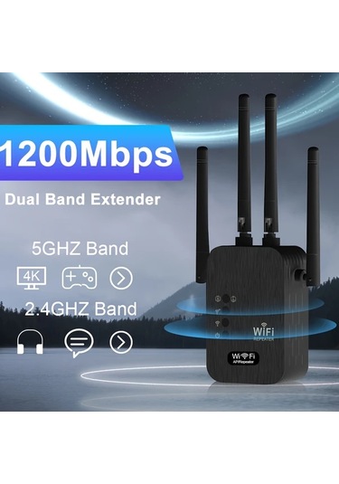 Xuweiwei Siyah Ev Kullanimi Hizli Wifi Genisletici 2.4ghz 5.8ghz Cift Frekans 9000m2 Kapsama Ethernet Portlu