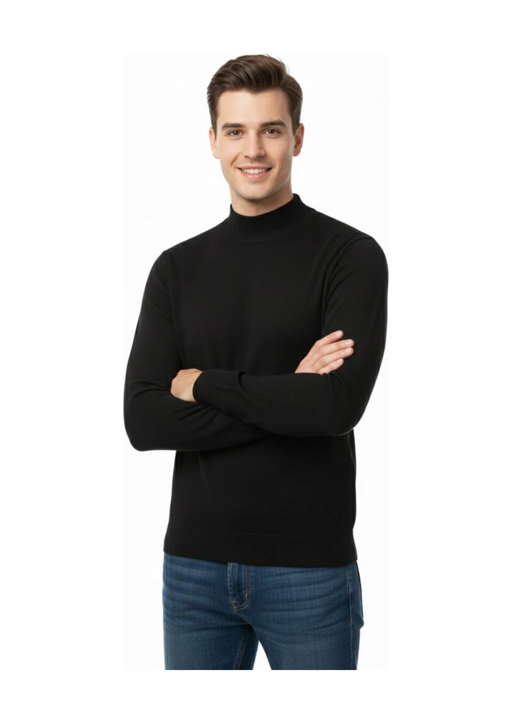 Erkek Yarım Balıkçı Kazak Çelik Örgü Regular Kalıp 4241b Bgl-st04854 Siyah