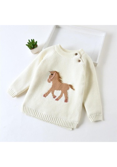 Bej Çocuk Erkek Kız Kazak Elbise Bebek Yürümeye Başlayan Sıcak Kazak Mont Çocuk Karikatür Kalınlaşmak Yün Kazaklar Giyim Tops Bej