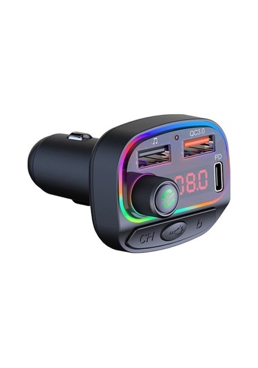 Ankatek Verici Usb Şarj Qc3.0 Pd18w Işığı İle Fonksiyonlu Fm Çok Cihazı Çift C14 Bluetooth Atmosfer Araba + Xh