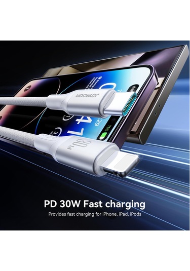 Joyroom S-a28 Flaş Serisi 60w 480mbps Hızlı Şarj Veri Kablosu, Type-c - 8 Pin Kablo, Uzunluk: 1m Beyaz