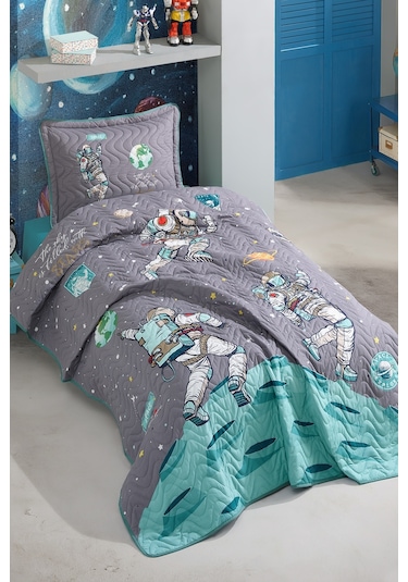 Clasy %100 Pamuk Space V1 Tek Kişilik Yatak Örtüsü Antrasit