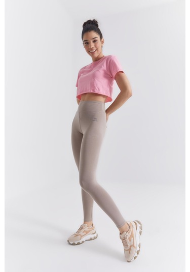 Tommy Life Koyu Bej Yüksek Bel Toparlayıcı Slim Fit Dar Paça Kadın Tayt - 94011 Koyu Bej