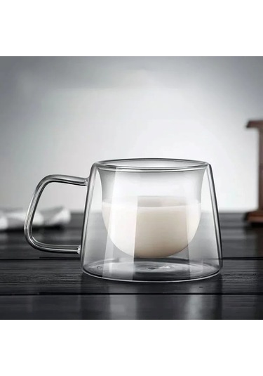 Qerhome Borosilikat Cam Çift Çidarlı Çay & Kahve Kupası 180 Ml Vitracup 1 Adet Şeffaf