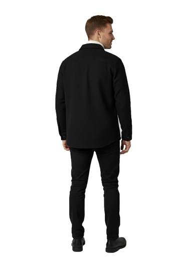 Deepsea Erkek Siyah Likralı Rahat Kalıp Cepsiz Kaşe Ceket Çıt Çıtlı, Esnek Şık Model Ceket 0760 Siyah