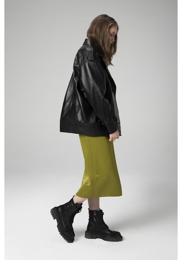 Dericlub Wm019 Oversize Biker Hakiki Deri Kadın Mont