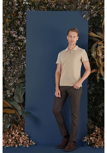 Ts 871 Slim Fit Bej Spor T-shirt Bej