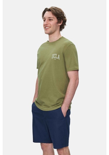 Tatum Haki Bisiklet Yaka Baskılı Standard Fit Erkek Tshirt Haki