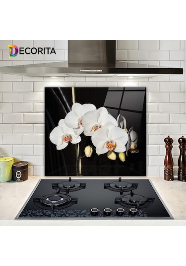 Decorita Orkideli Mutfak | Ocak Arkası Koruyucu | 52cm x 60cm