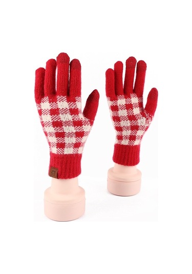 Kadın Eldiven: Kış Yün Örme, Dokunmatik, Kalın Sıcak Tutucu-kırmızı Kırmızı