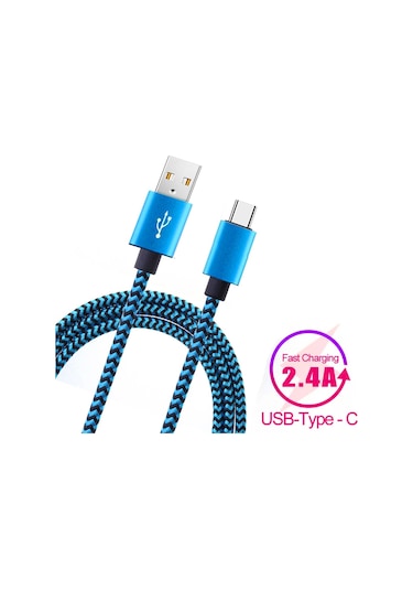 Usb Tip C Kablo Tarih Sync 2.4a Hızlı Şarj Naylon Örgülü Tel Şarj Aleti Kablosu Whıte 1m