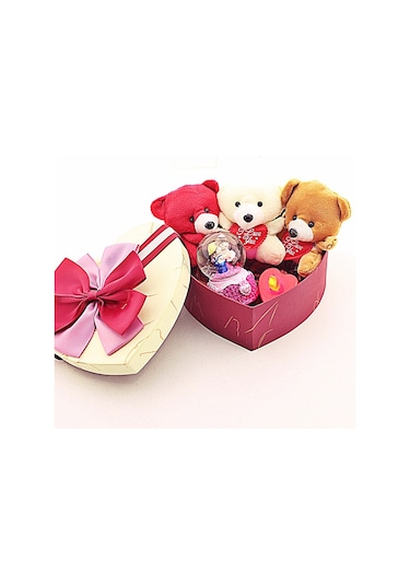 Sevgiliye Dekoratif Hediye Mini Ayıcıklar Ve Aşıklar Kar Küresi Led Mumlu Temalı Hediye Kutusu Strglbl75