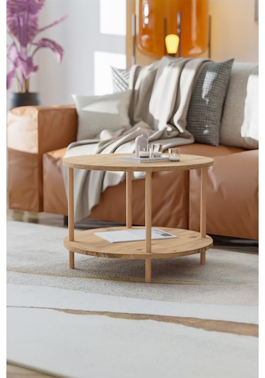 Yuvarlak Orta Sehpa Gazetelik Ahşap Ayaklı Sehpa -çam