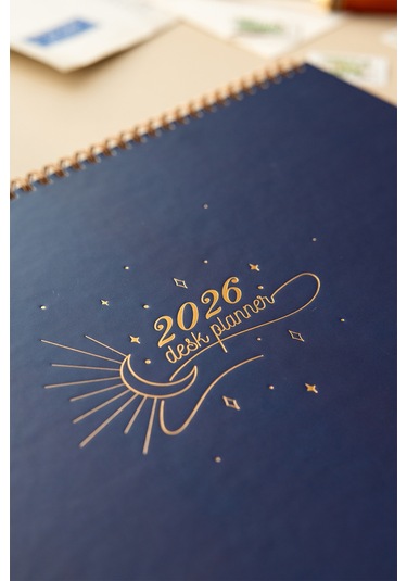 2026 Haftalık Spiralli Masaüstü Planlayıcı 24x34 Cm - Desk Planner Lacivert Lacivert