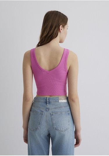 Mavi - V Yaka Pembe Basic Crop Atlet 1612375-70572 Mor