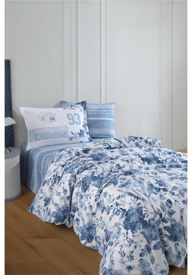 Clasy Ranforce %100 Pamuk Tek Kişilik Nevresim Takımı Mavi V1 Mavi