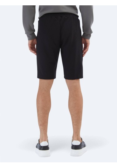 Siyah Düz Örme Jogging Fit Spor Bermuda Siyah