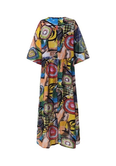 Zanzea Bohemia Kadın Çiçek Baskı 3/4 Kollu Günlük Uzun Elbise Kırmızı