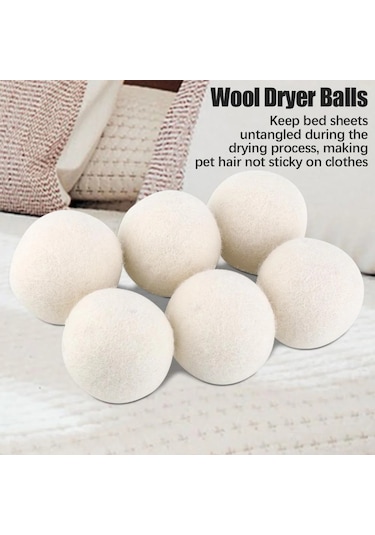 Vkemall 6 Adet Yumuşaklaştırıcı Kuruş Topu, Yeniden Kullanılabilir Doğal Yün, Kuruma Süresini Kısaltır, Kimyasız, 6cm