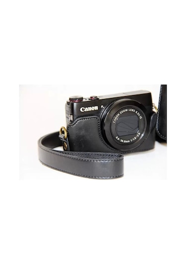 Butu Canon G7x İçin Omuz Askılı Koruyucu Deri Kamera Kılıfı - Siyah