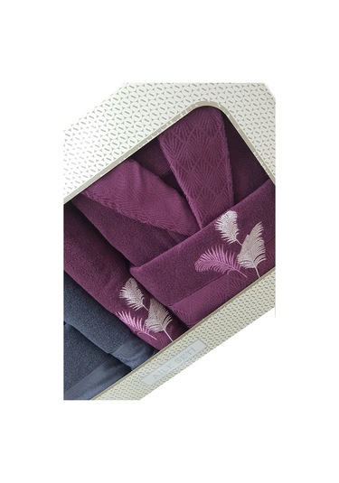 Özdilek Pamuklu 6 Parça Bornoz Seti-golden Palm Antrasit Mürdüm Antrasit - Mürdüm