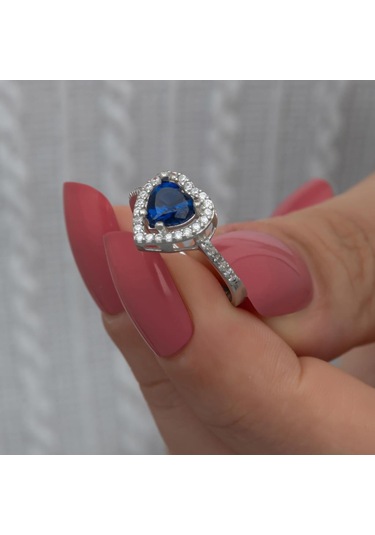 Kalpli Parlmanet Mavisi Taşlı Gümüş Tektaş Yüzük