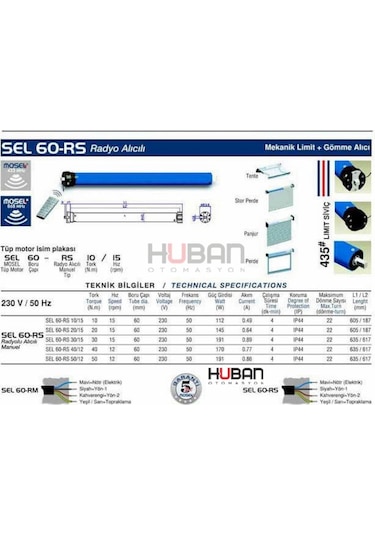 Mosel Sel60-50Nm Alıcılı Panjur Motoru