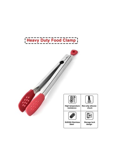 Pazly Barbekü Biftek Klipsi - Paslanmaz Çelik Ve Silikon - Yüksek Sıcaklık Dayanıklı - Gıda Kelepçesi - Kırmızı Kırmızı