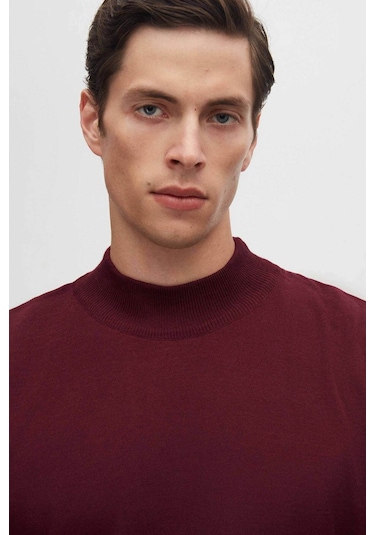 D's Damat Regular Fit Bordo Pamuk Karışımlı Yarım Balıkçı Triko Kazak Bordo