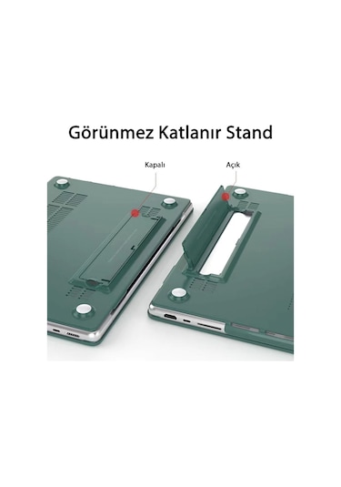 Macbook Uyumlu Air 13.6" M2-m3 Çip 2022/2024 A2681 A3113 Uyumlu Standlı Kılıf Klavye Kılıfı Ekran Koruyucu Yeşil
