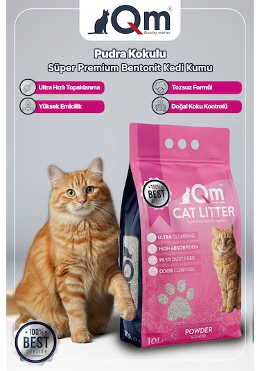 Qm Pudralı Süper Premium Bentonit Kedi Kumu 10 L